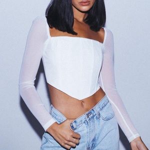 COPY - Princess Polly Beverly Long Top in White, XS